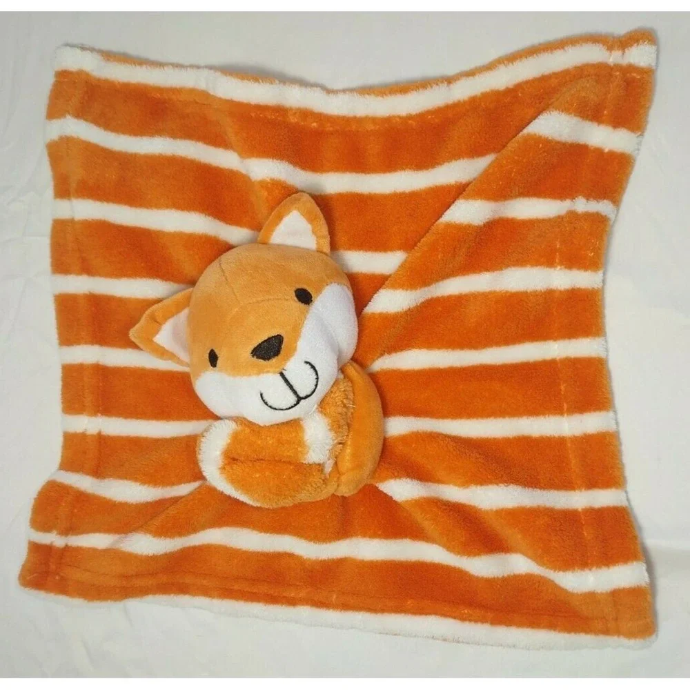 SL Home Fashions 119741 Fox Orange Stripe Fleece Baby Security Blanket Lovey EUC